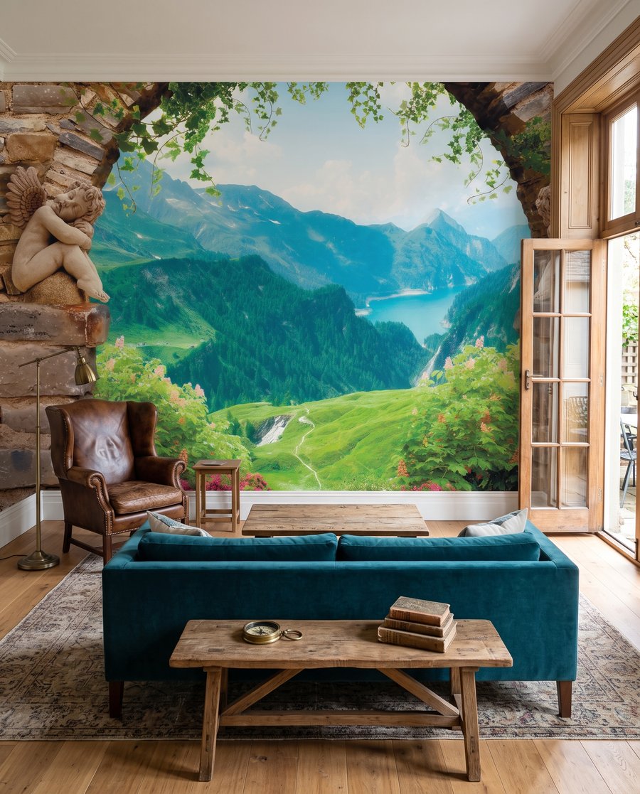 Een bergdal achter steenbogen — interieur 3