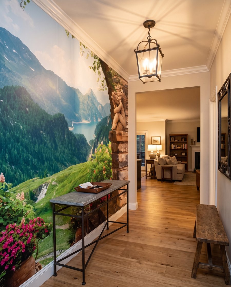 Een bergdal achter steenbogen — interieur 4