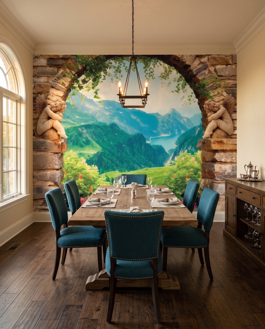 Een bergdal achter steenbogen — interieur 5