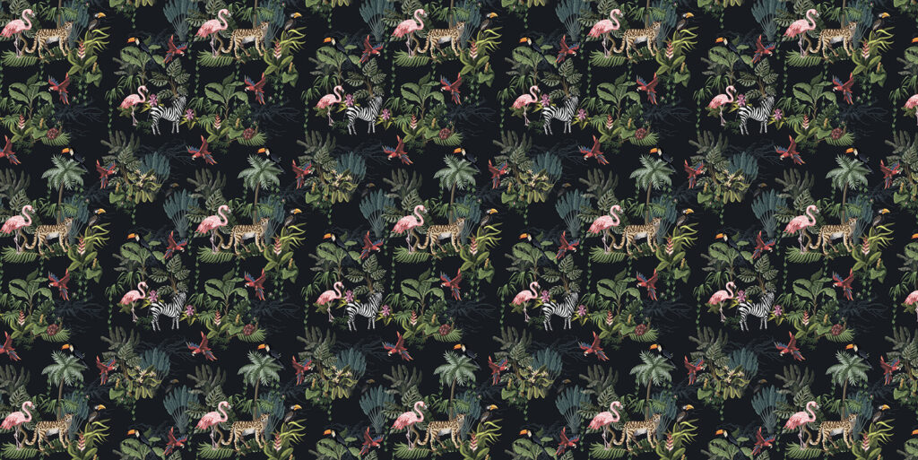 Patroon van flamingo's en zebra's — volledig ontwerp