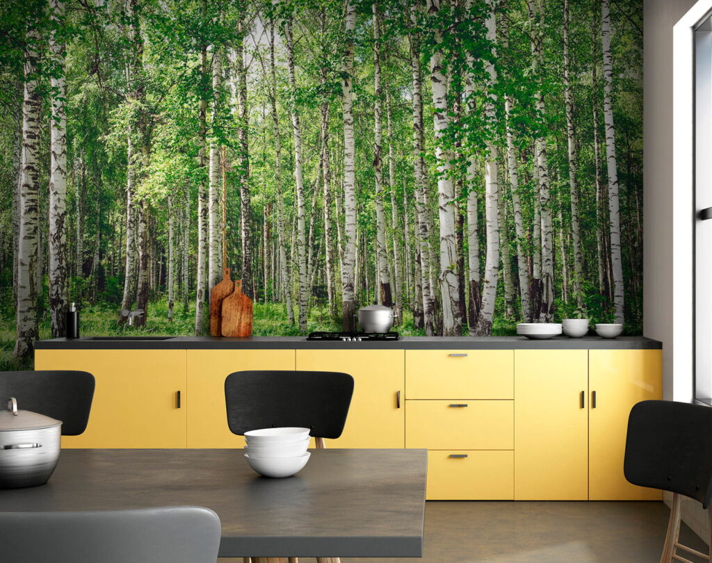 Berkenstammen boven groen gras — interieur 9