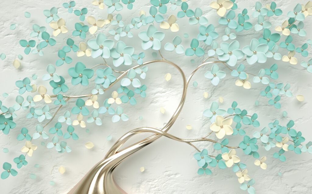 Boom met bloemen en bladeren — volledig ontwerp