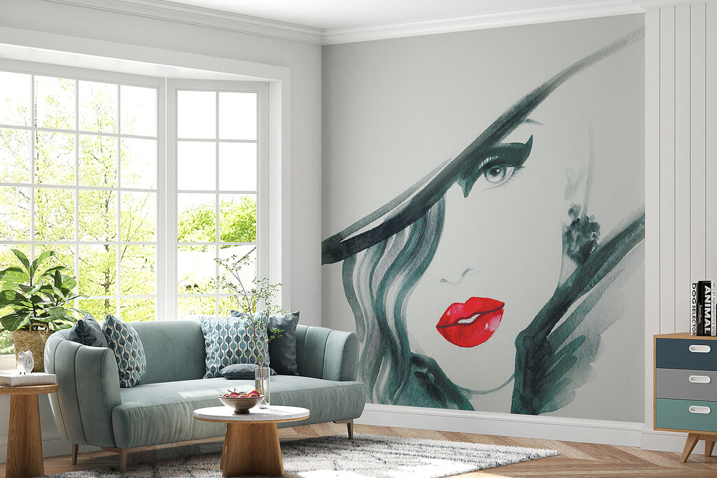 Vrouw met rode lippen en zwarte hoed — interieur 7