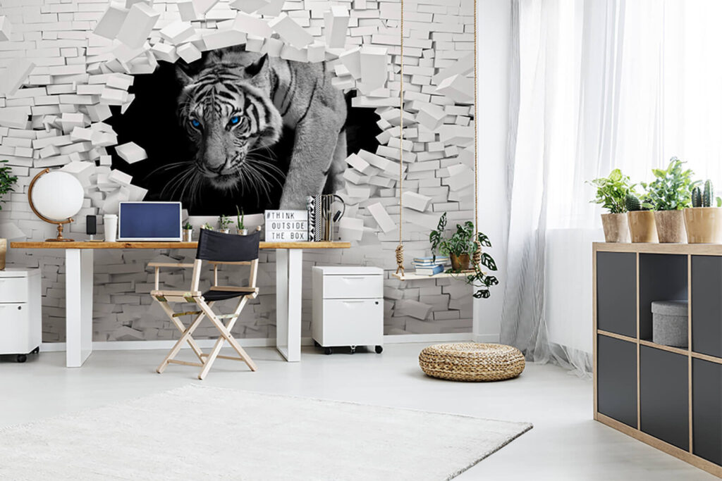 Witte tijger door baksteen — interieur 1