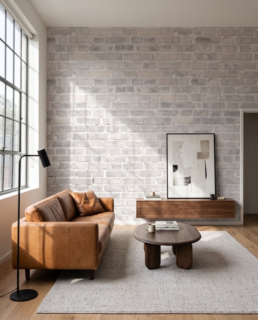 Lichtgrijze bakstenen met patina in een interieur