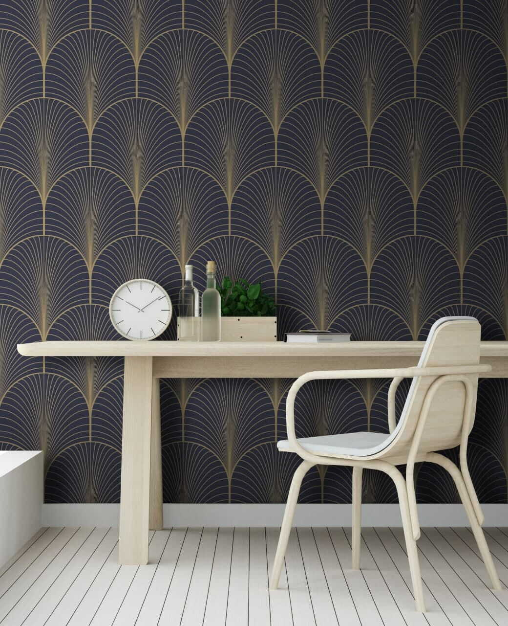 Goudkleurige waaiers in rijen — interieur 2