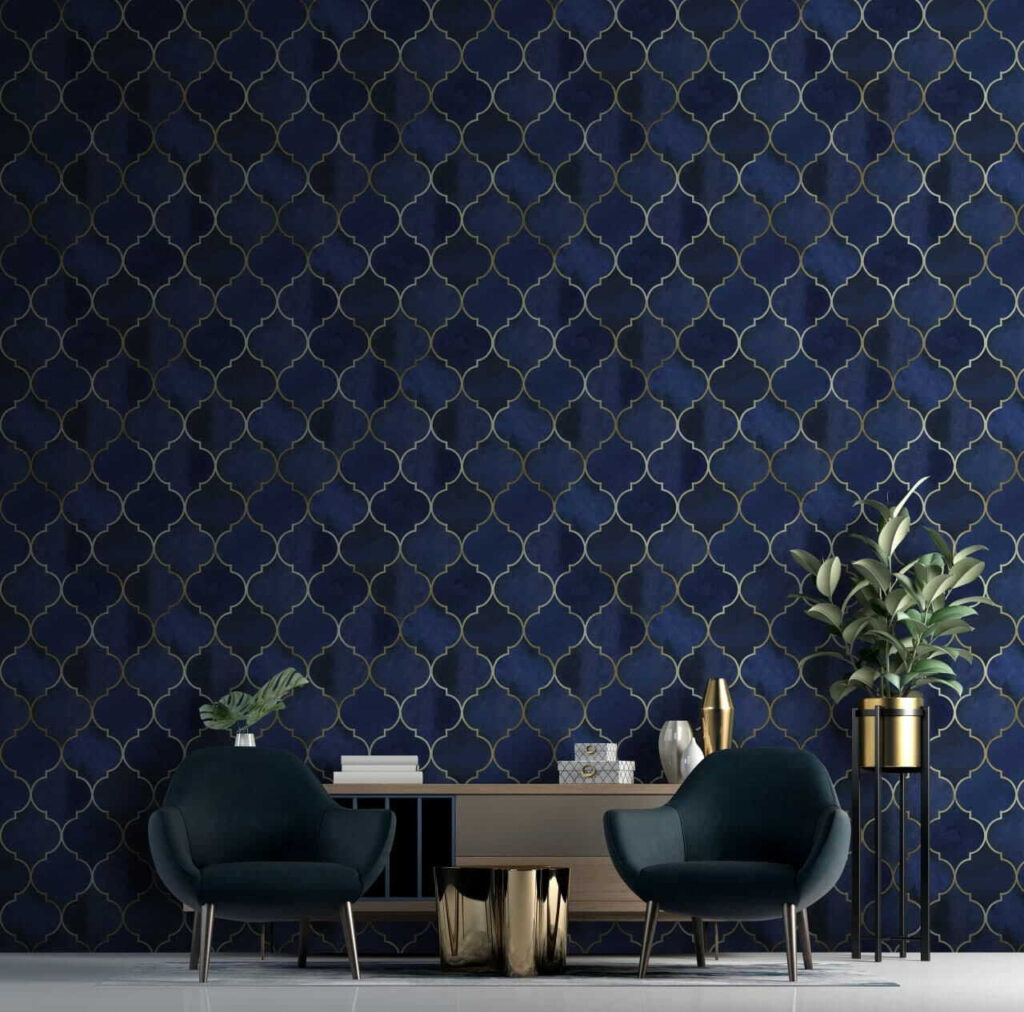 Fijne goudruitjes op diepblauw — interieur 2