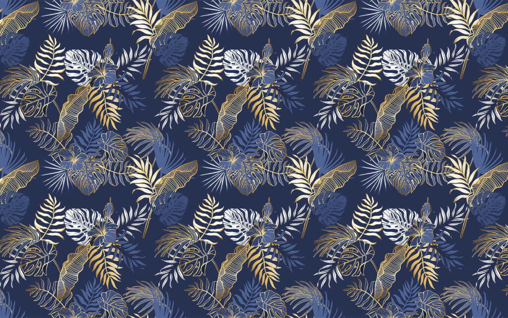 Bladerenpatroon op blauwe achtergrond — volledig ontwerp