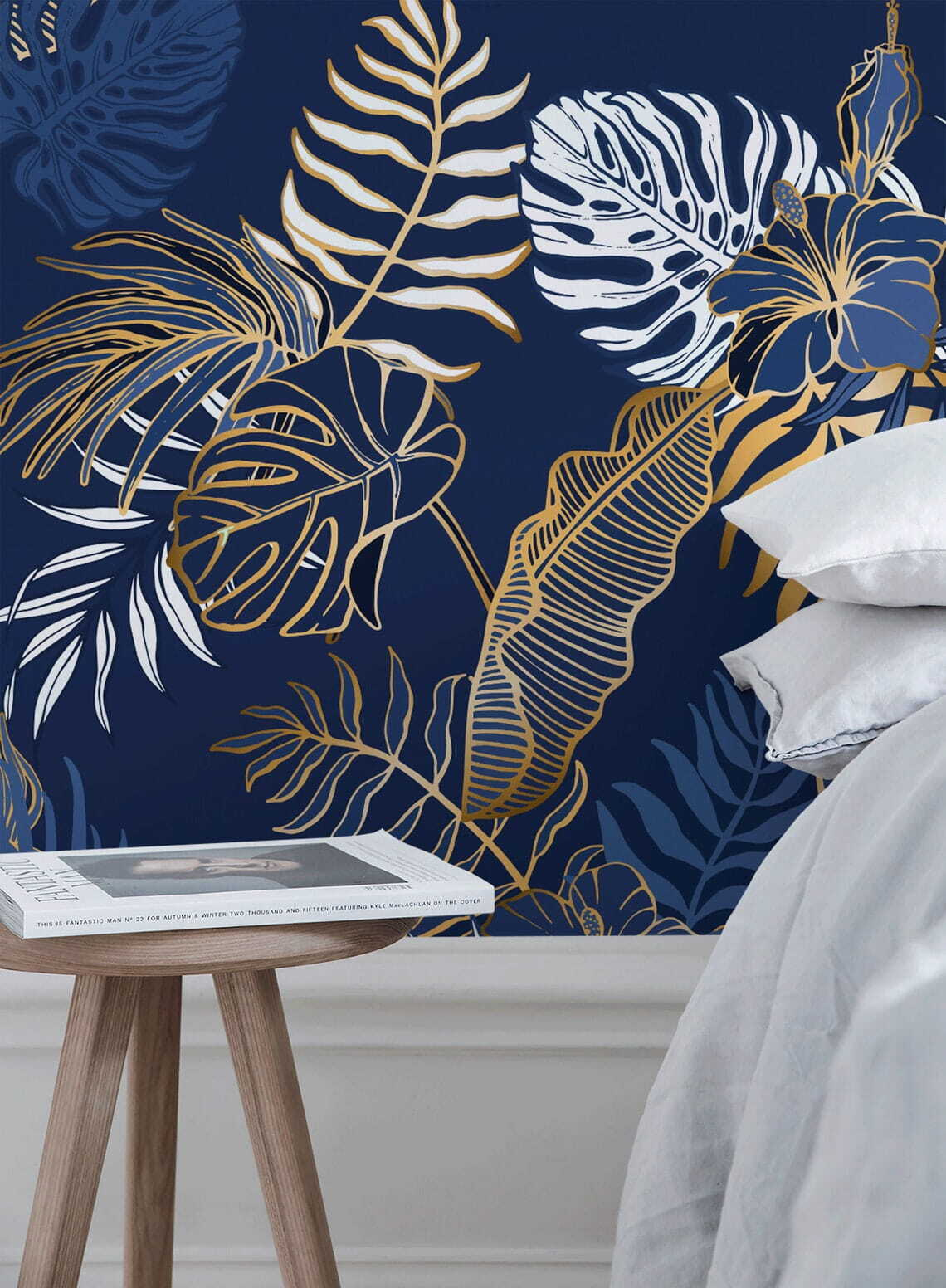 Bladerenpatroon op blauwe achtergrond — interieur 2