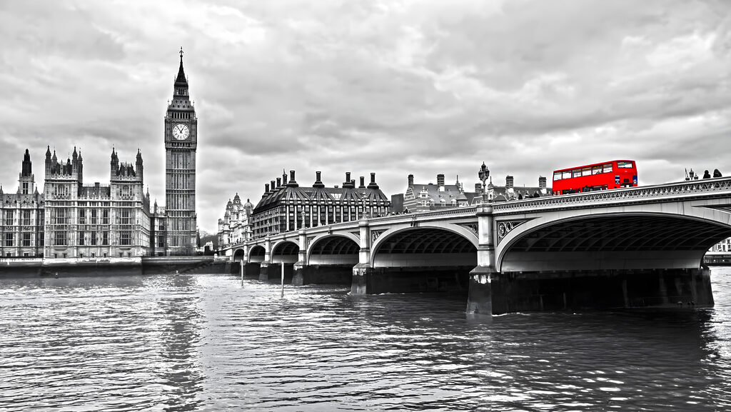 Rode bus bij Westminster — volledig ontwerp