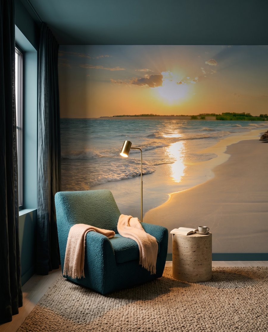 Zonlicht over het strand in een interieur