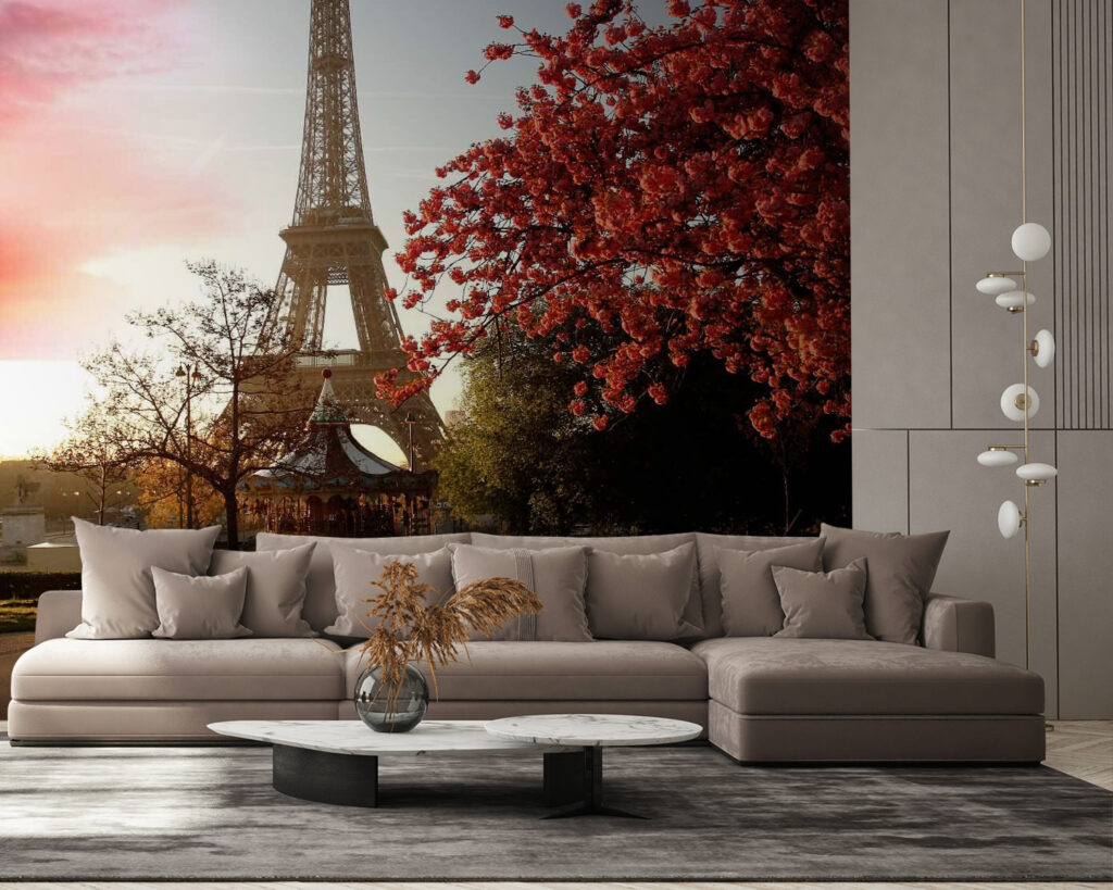 Eiffeltoren naast rode herfstboom — interieur 1