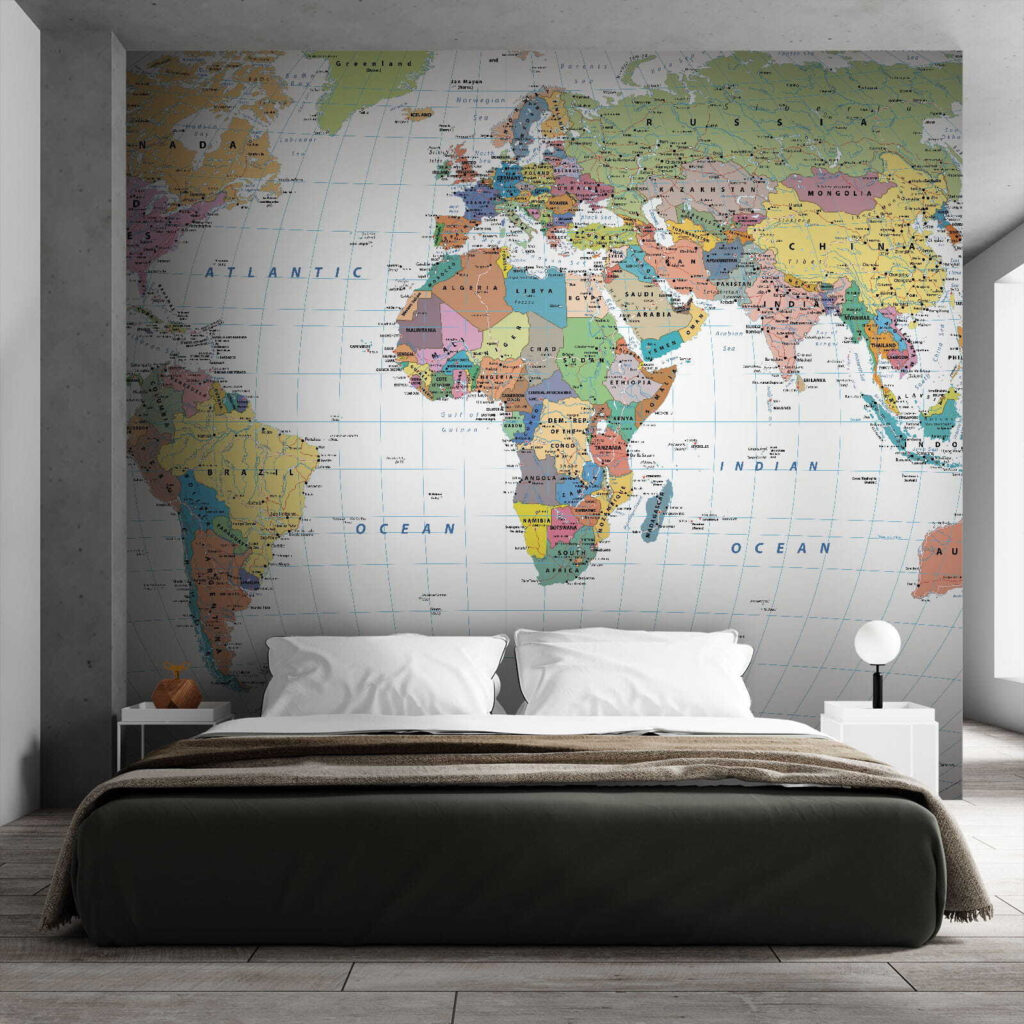 Wereldkaart met gebogen breedtelijnen — interieur 2