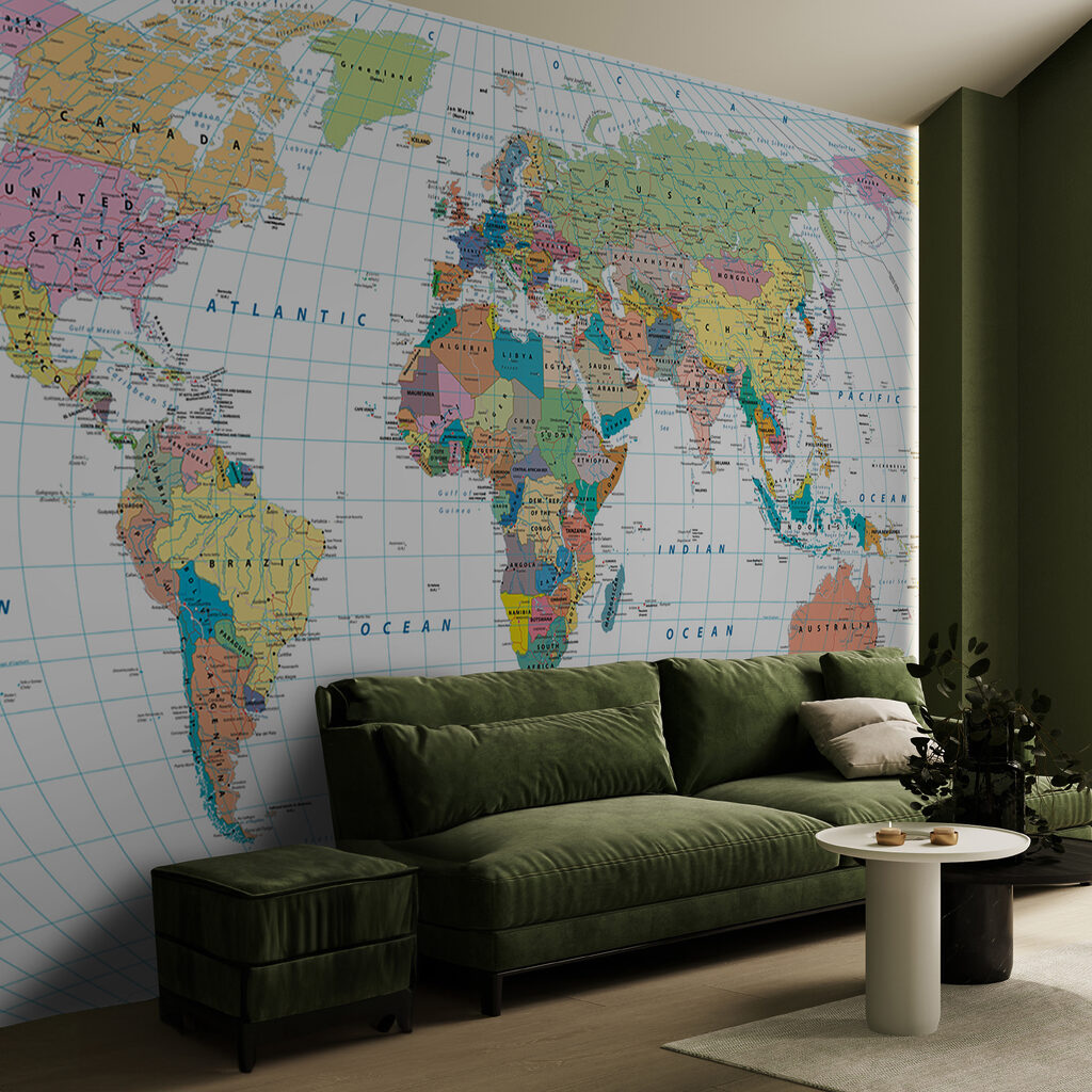 Wereldkaart met gebogen breedtelijnen — interieur 4