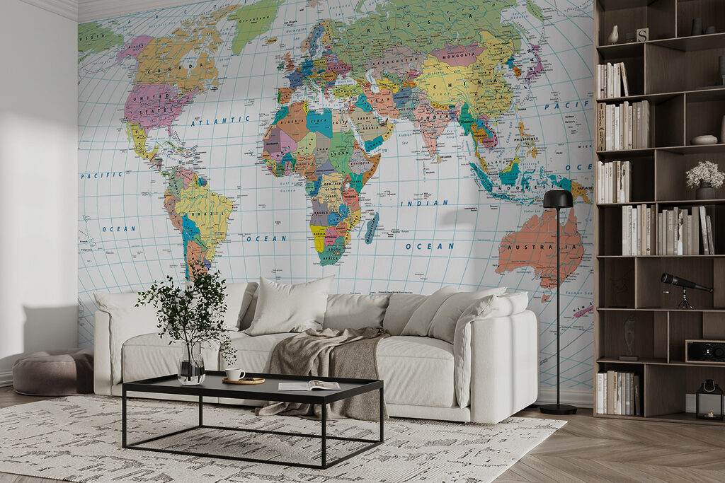 Wereldkaart met gebogen breedtelijnen — interieur 5