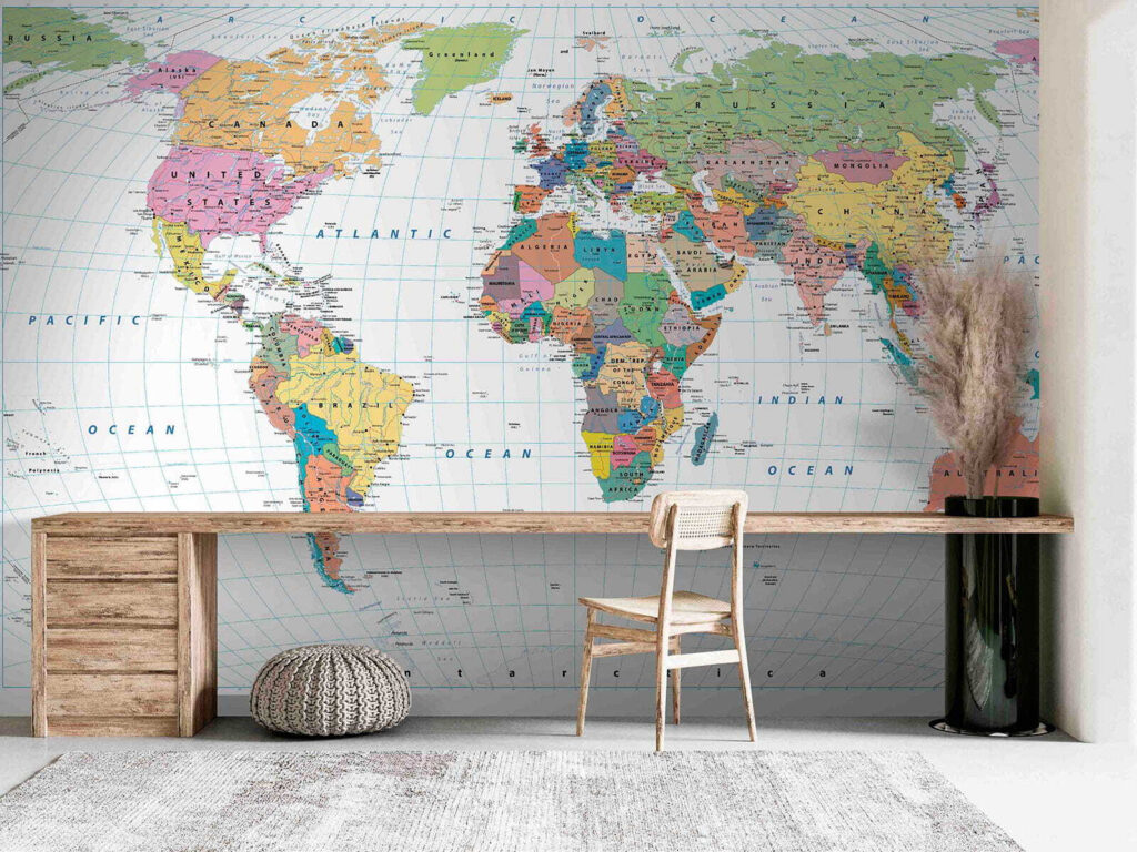 Wereldkaart met gebogen breedtelijnen — interieur 3