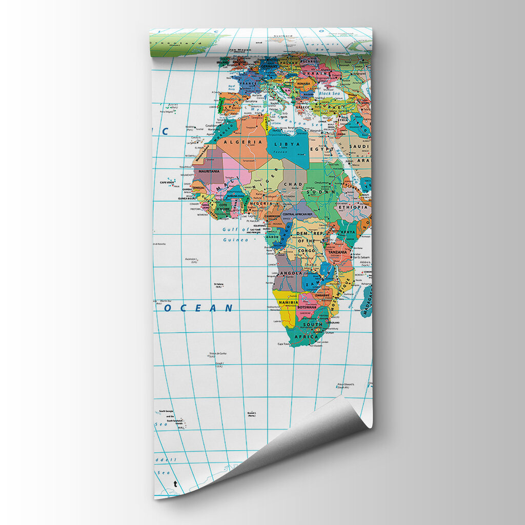 Wereldkaart met gebogen breedtelijnen — productweergave