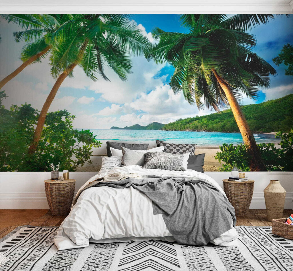 Strand met palmbomen en blauw water — interieur 2