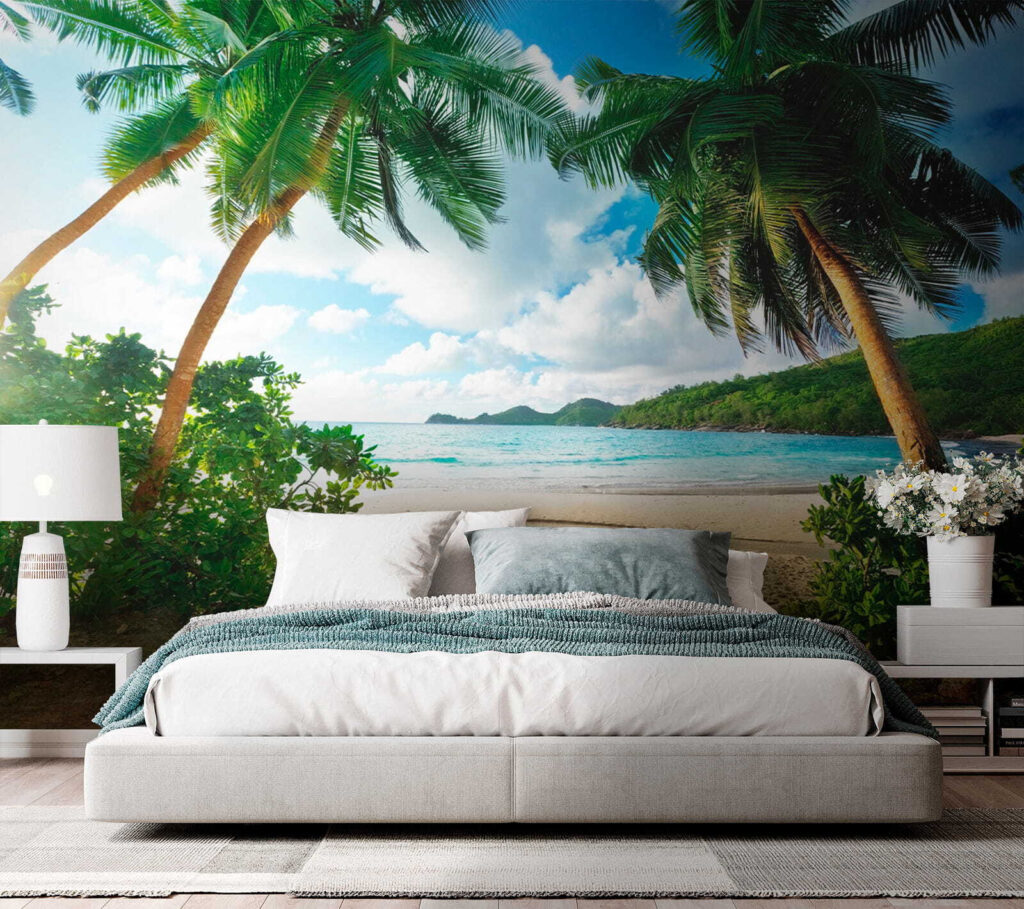 Strand met palmbomen en blauw water — interieur 3