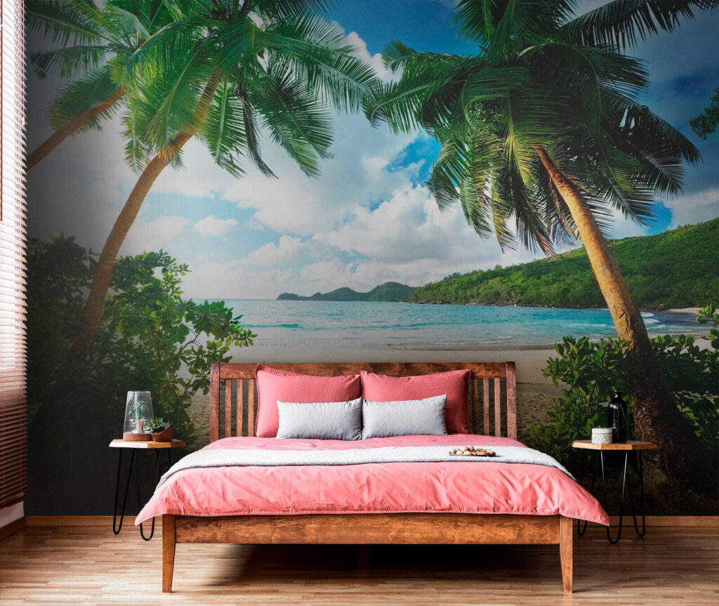 Strand met palmbomen en blauw water — interieur 4