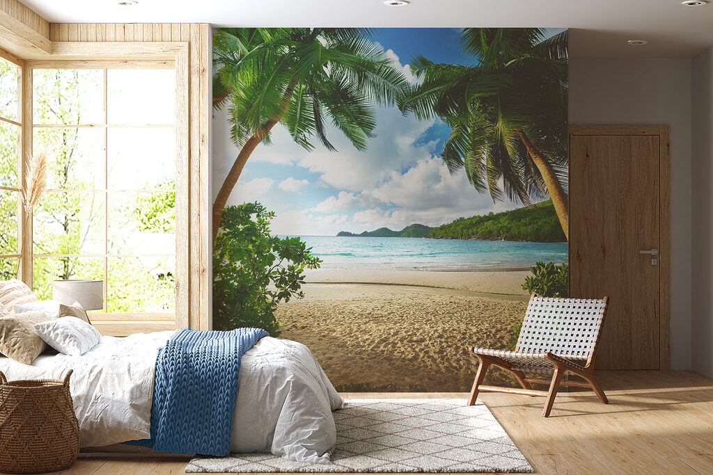 Strand met palmbomen en blauw water — interieur 11