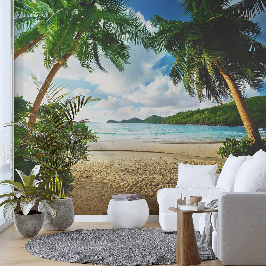 Strand met palmbomen en blauw water — interieur 12
