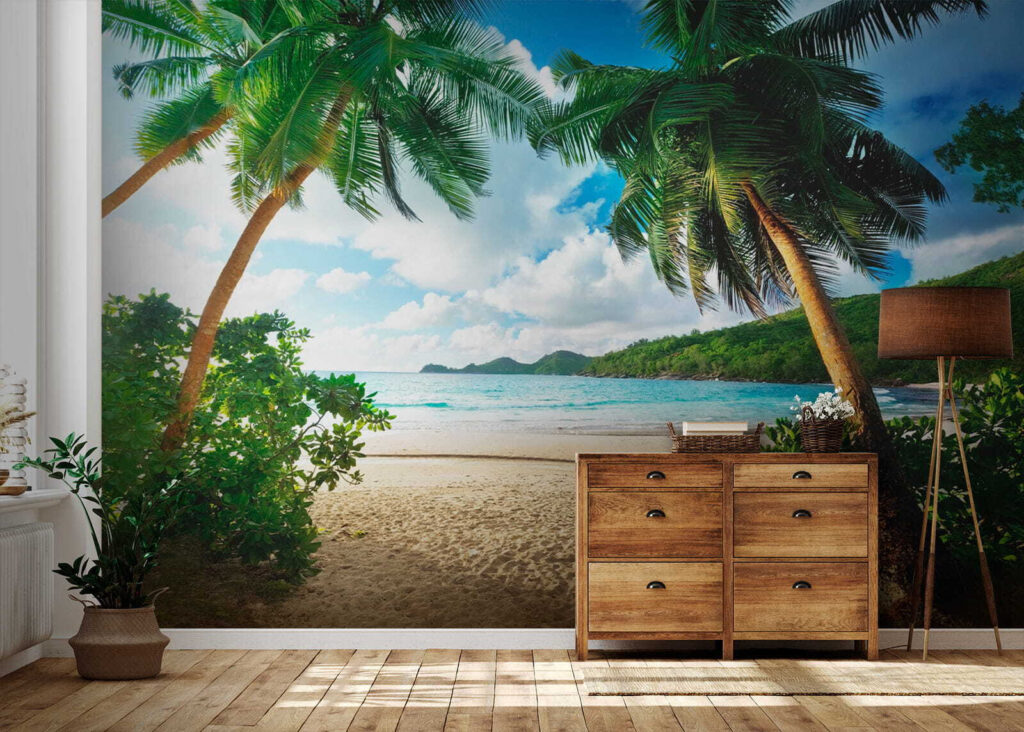 Strand met palmbomen en blauw water — interieur 5