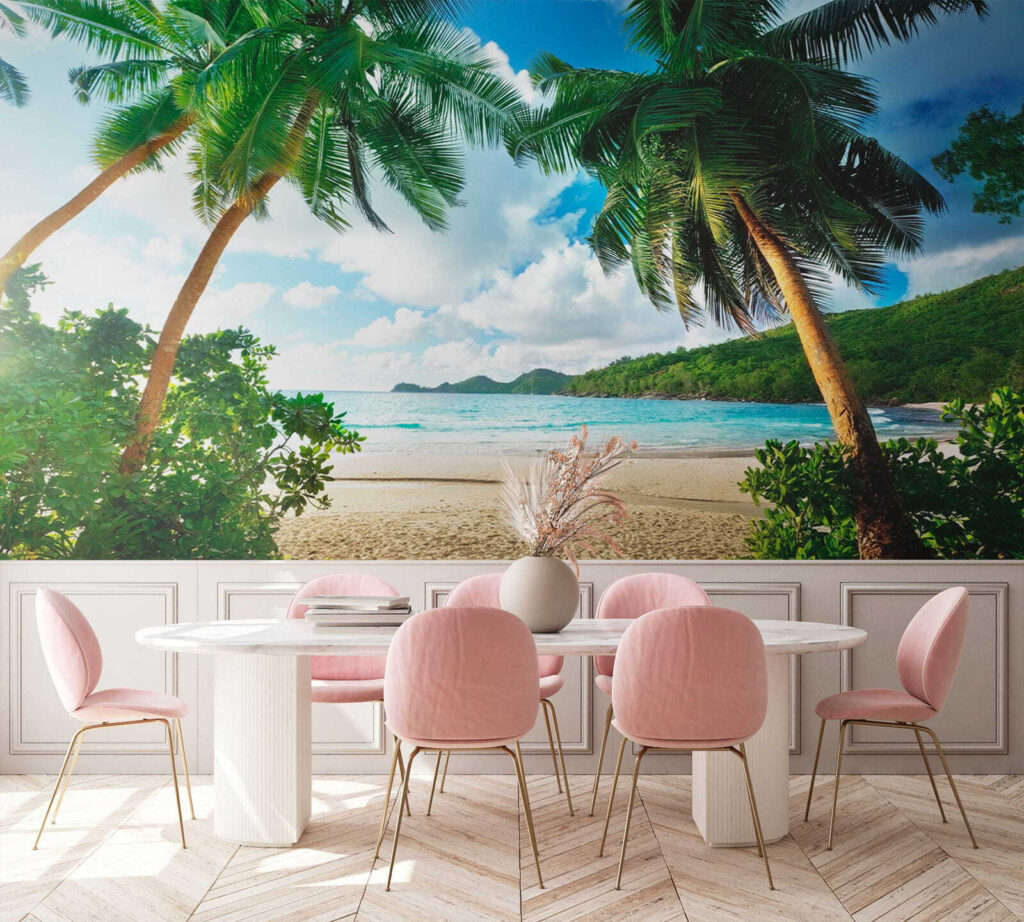 Strand met palmbomen en blauw water — interieur 6