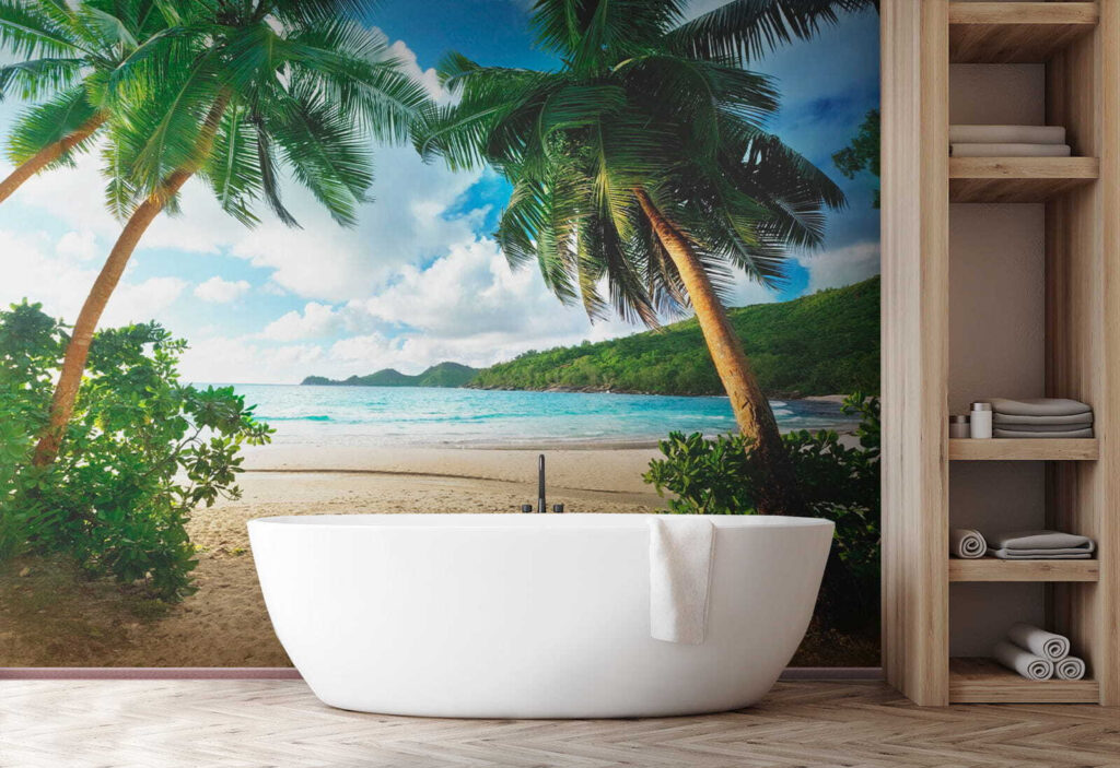 Strand met palmbomen en blauw water — interieur 7