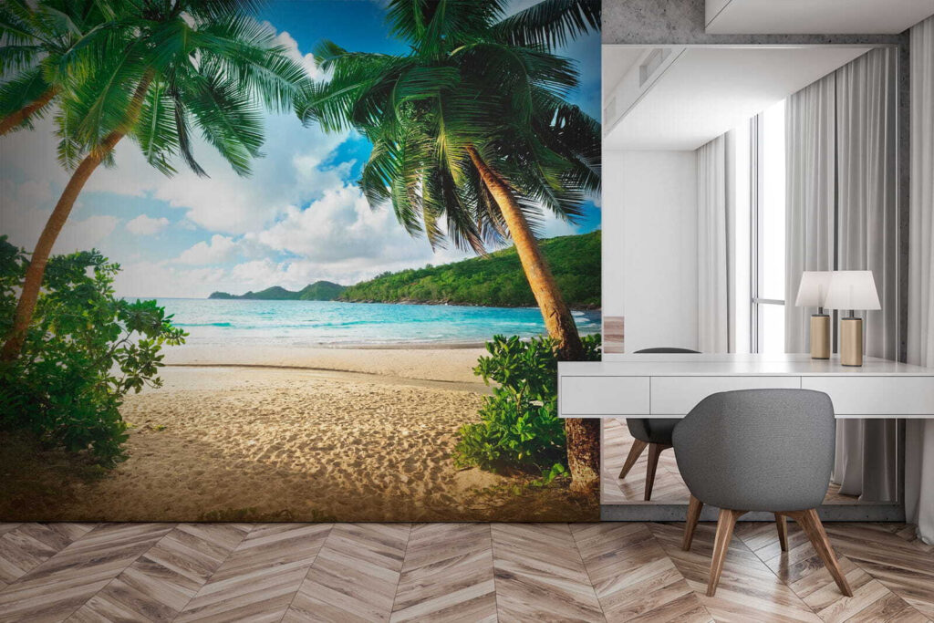 Strand met palmbomen en blauw water — interieur 8