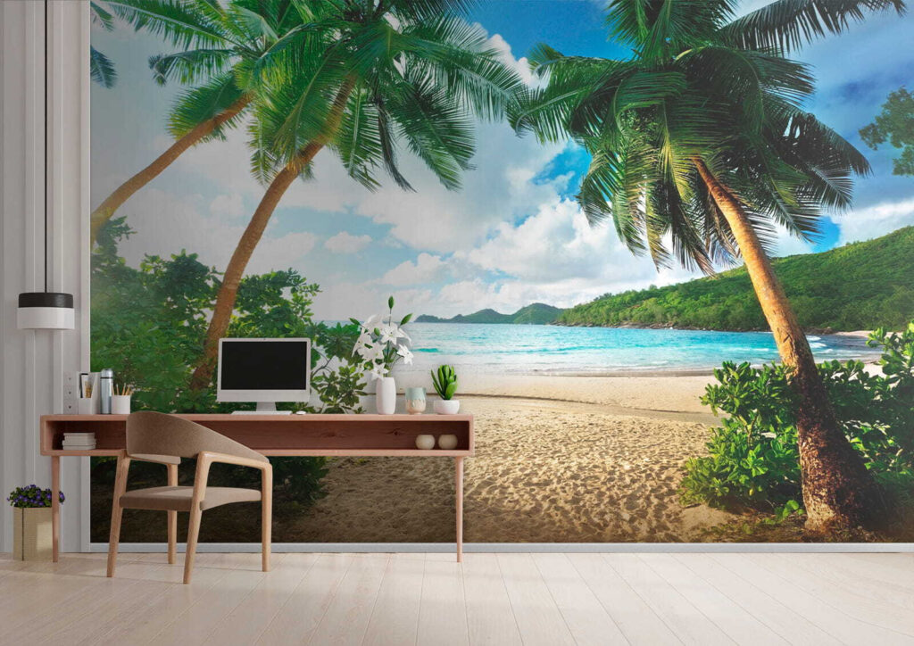 Strand met palmbomen en blauw water — interieur 9