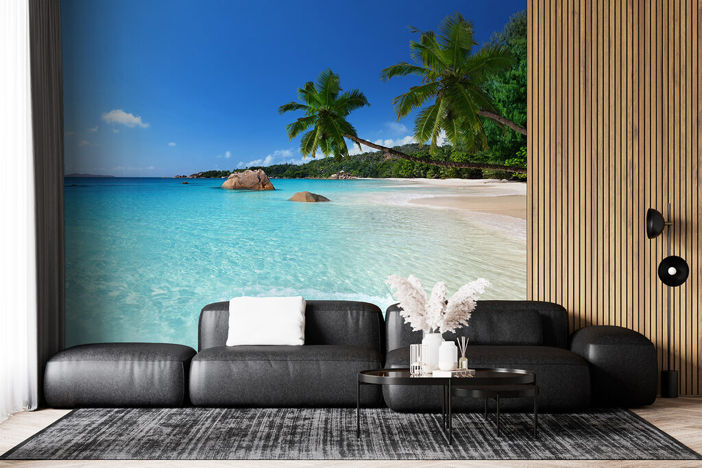 Strand met palmbomen en blauw water — interieur 5