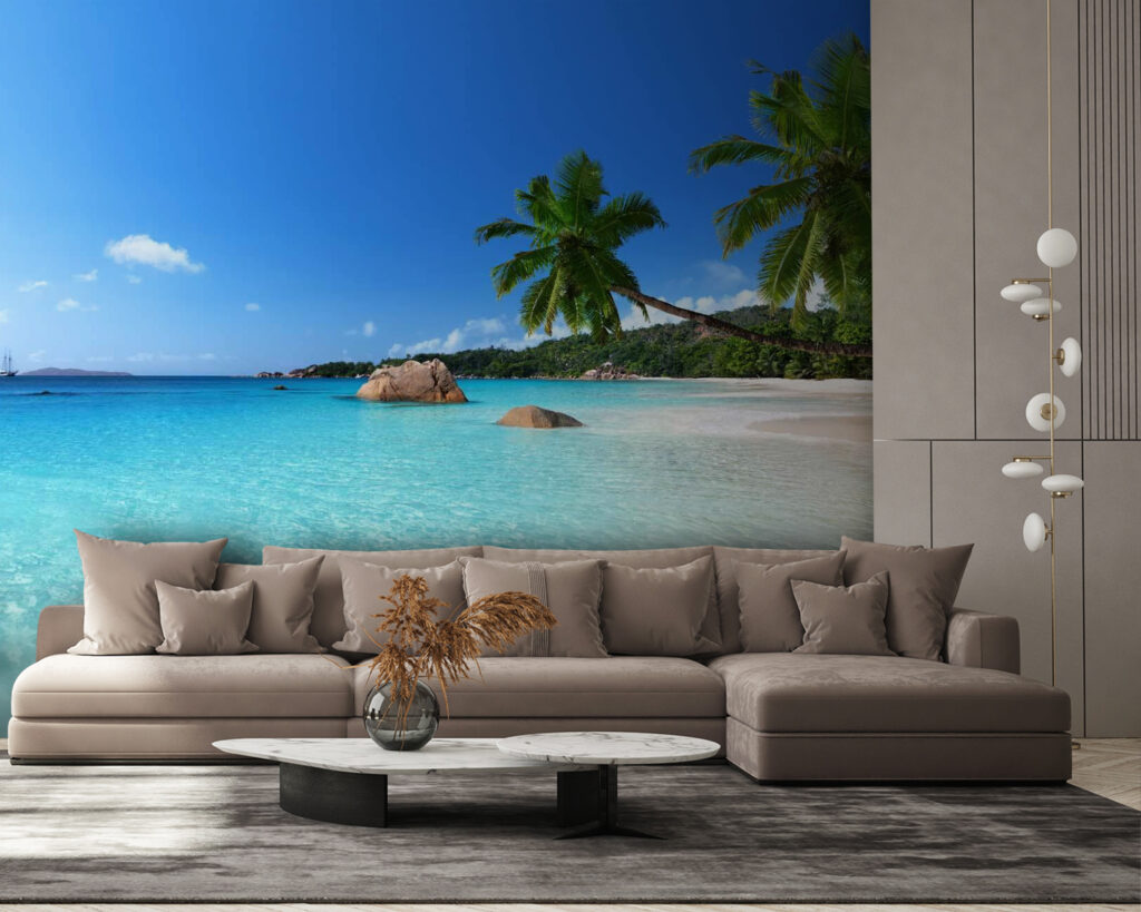 Strand met palmbomen en blauw water — interieur 4