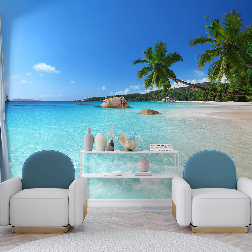 Strand met palmbomen en blauw water — interieur 6