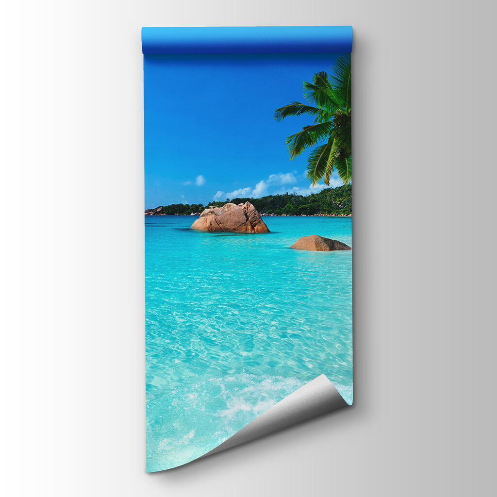 Strand met palmbomen en blauw water — productweergave
