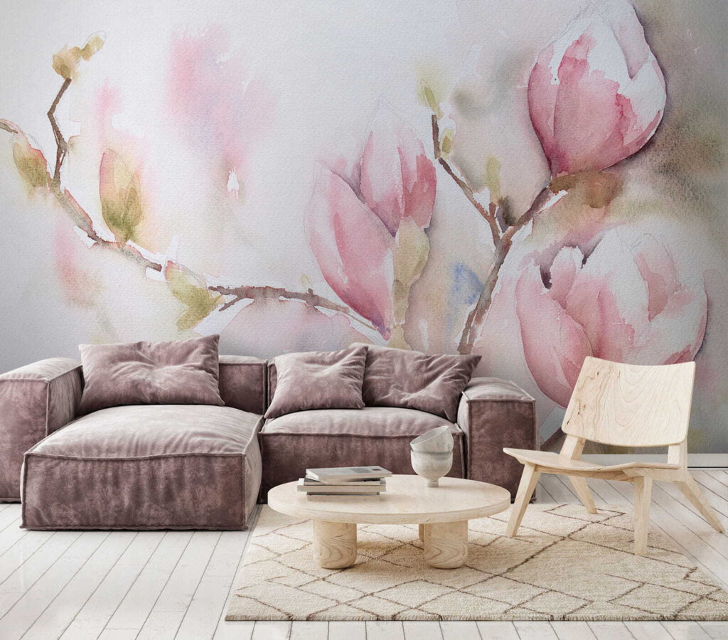 Magnolia in roze aquarel — interieur 1