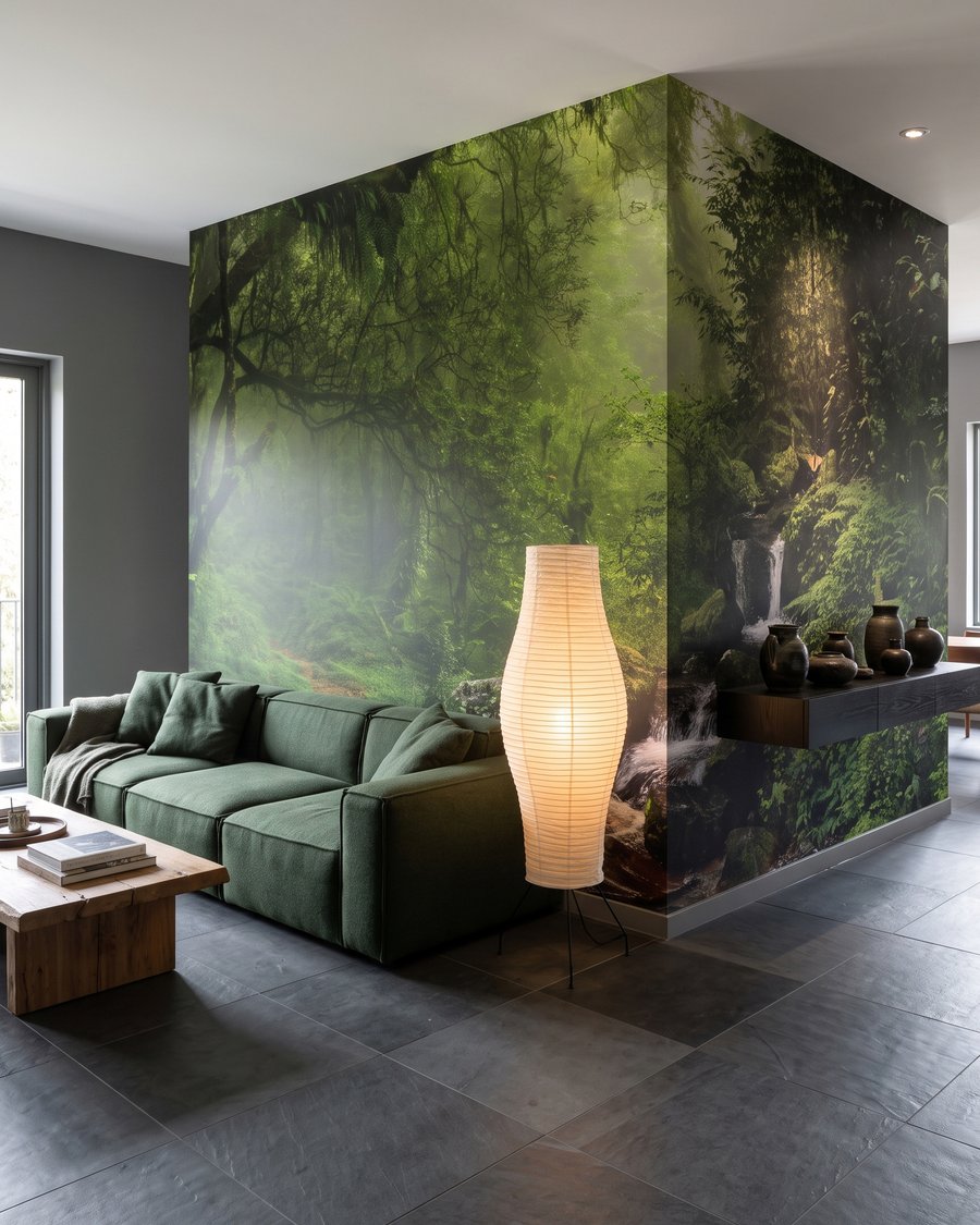 Beek onder oeroude takken in een interieur
