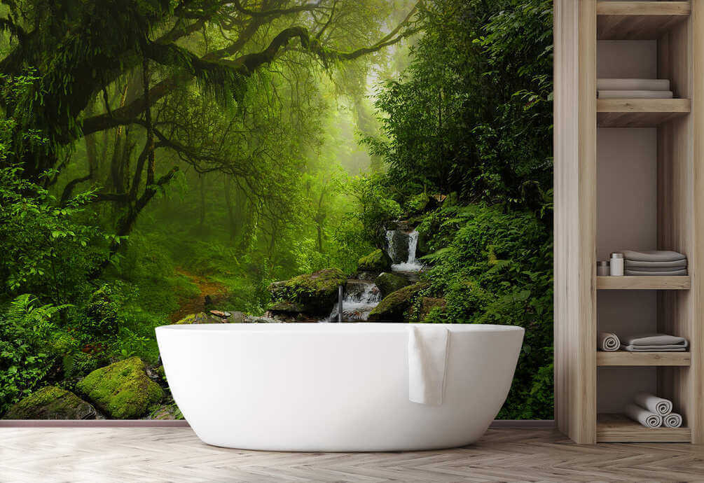 Beek door een bos in een interieur