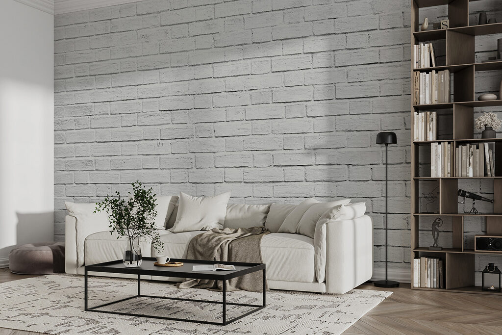 Witte voegen tussen baksteen — interieur 12