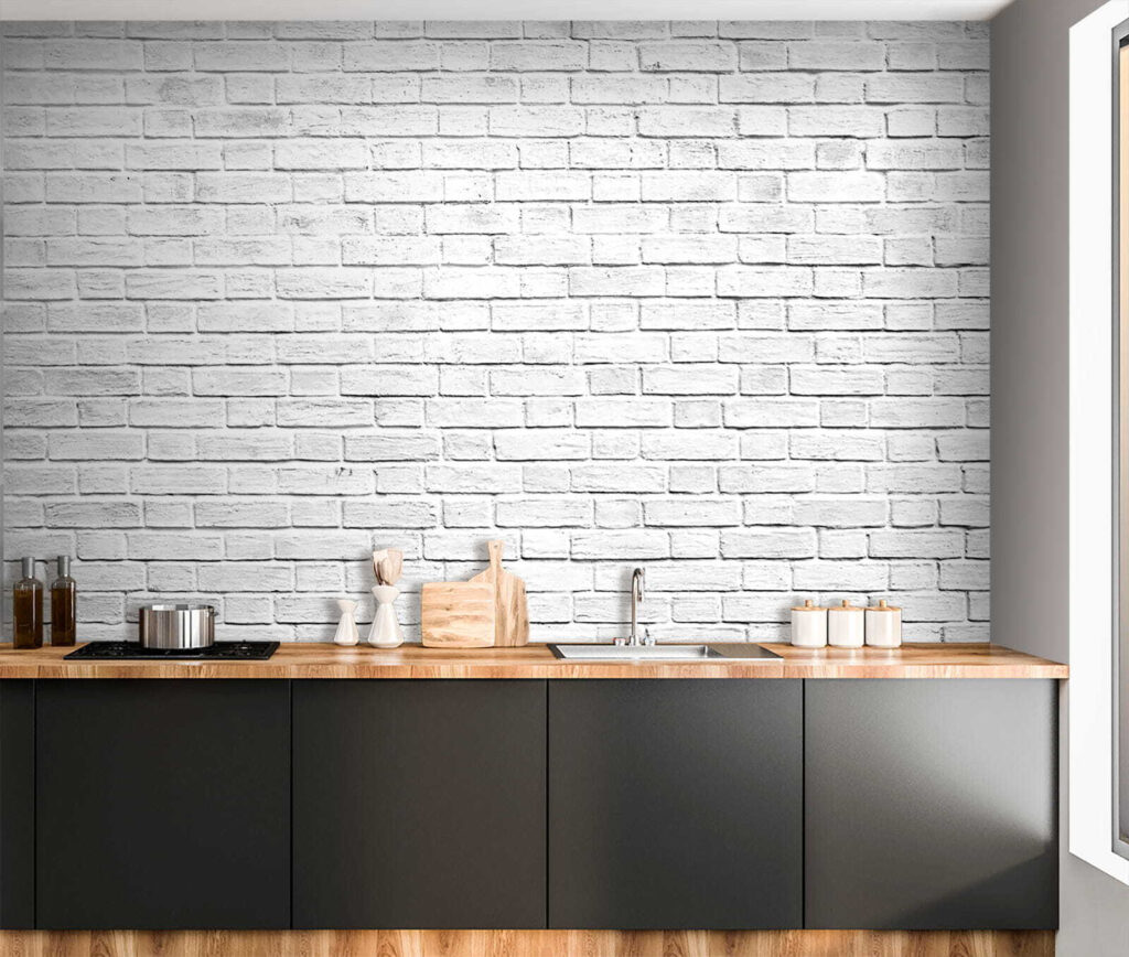 Witte voegen tussen baksteen — interieur 4