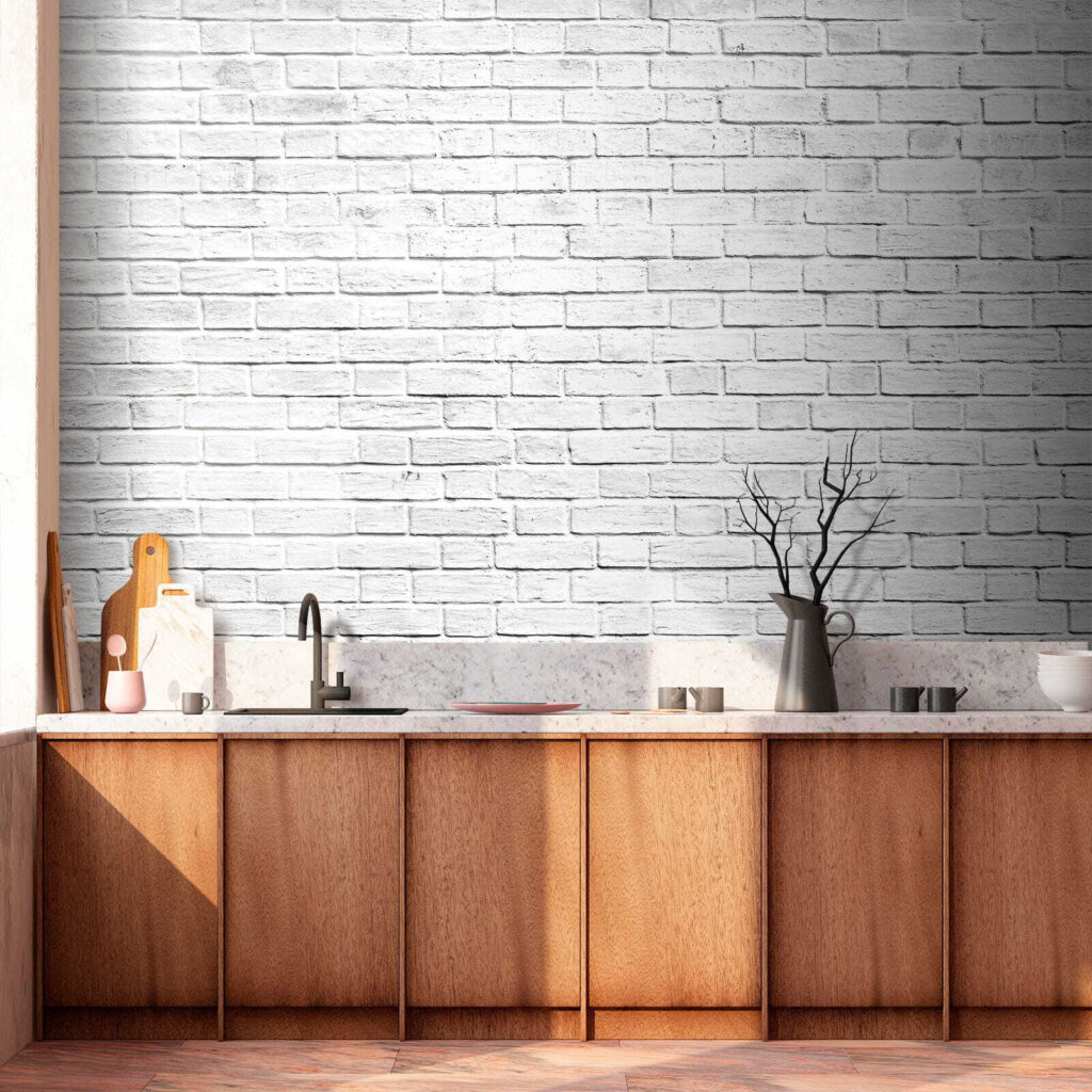 Witte voegen tussen baksteen — interieur 5