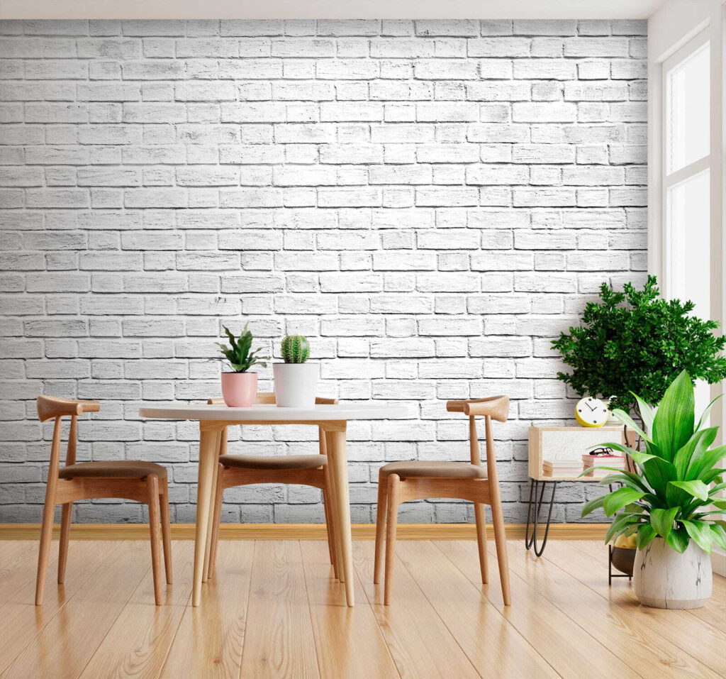 Witte voegen tussen baksteen — interieur 7