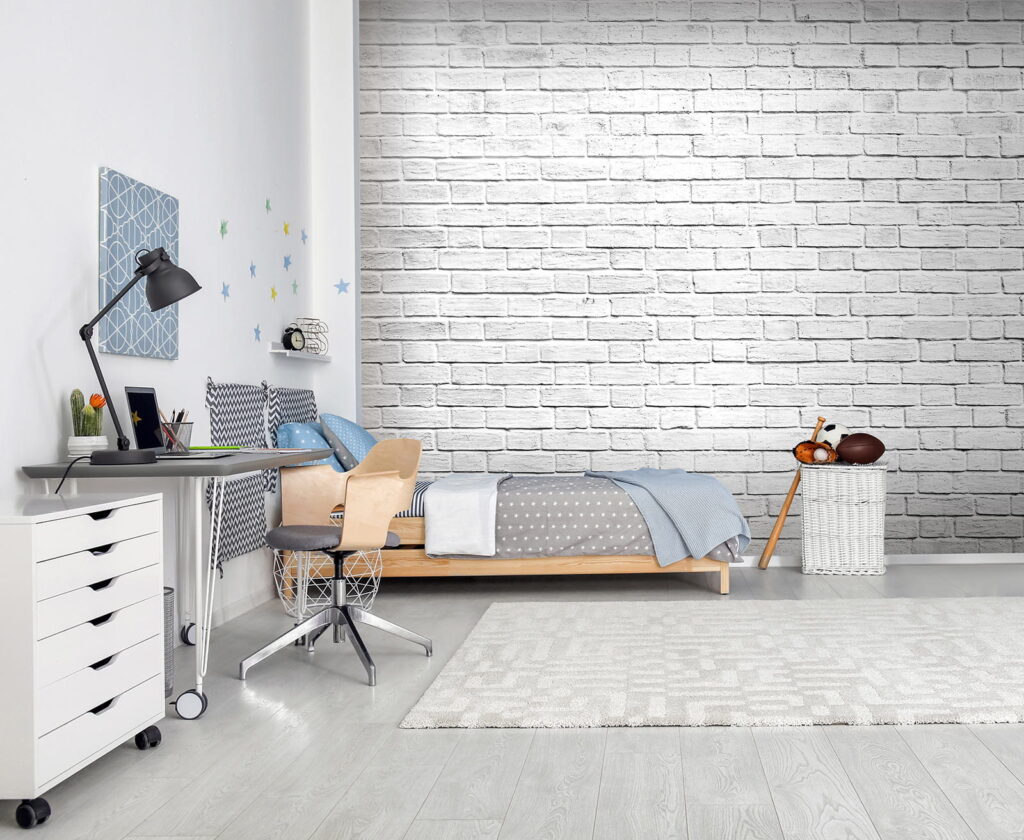 Witte voegen tussen baksteen — interieur 10