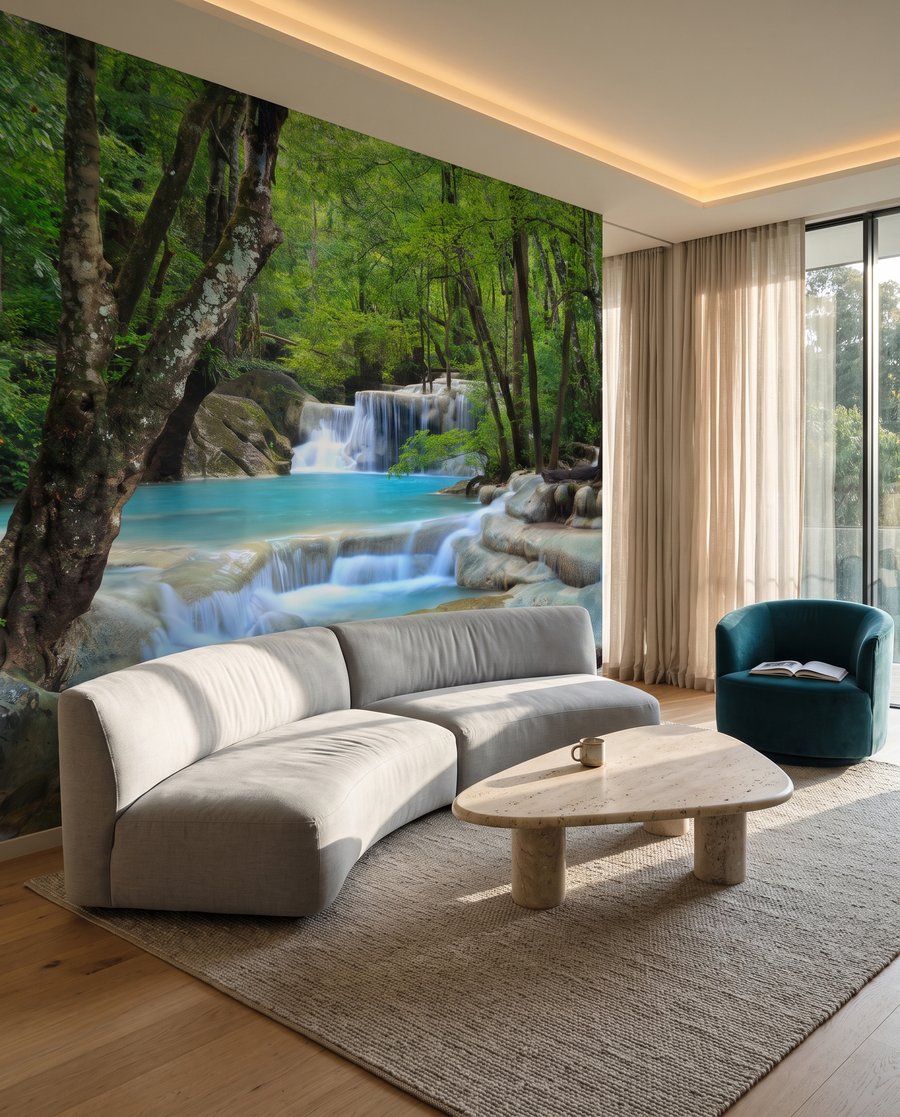 Turkooizen beek in trappen in een interieur