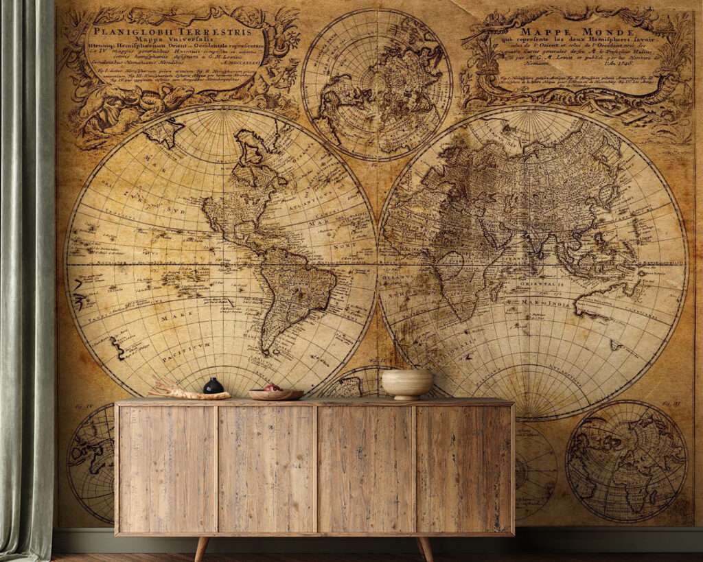 Kaart van de wereld in een interieur