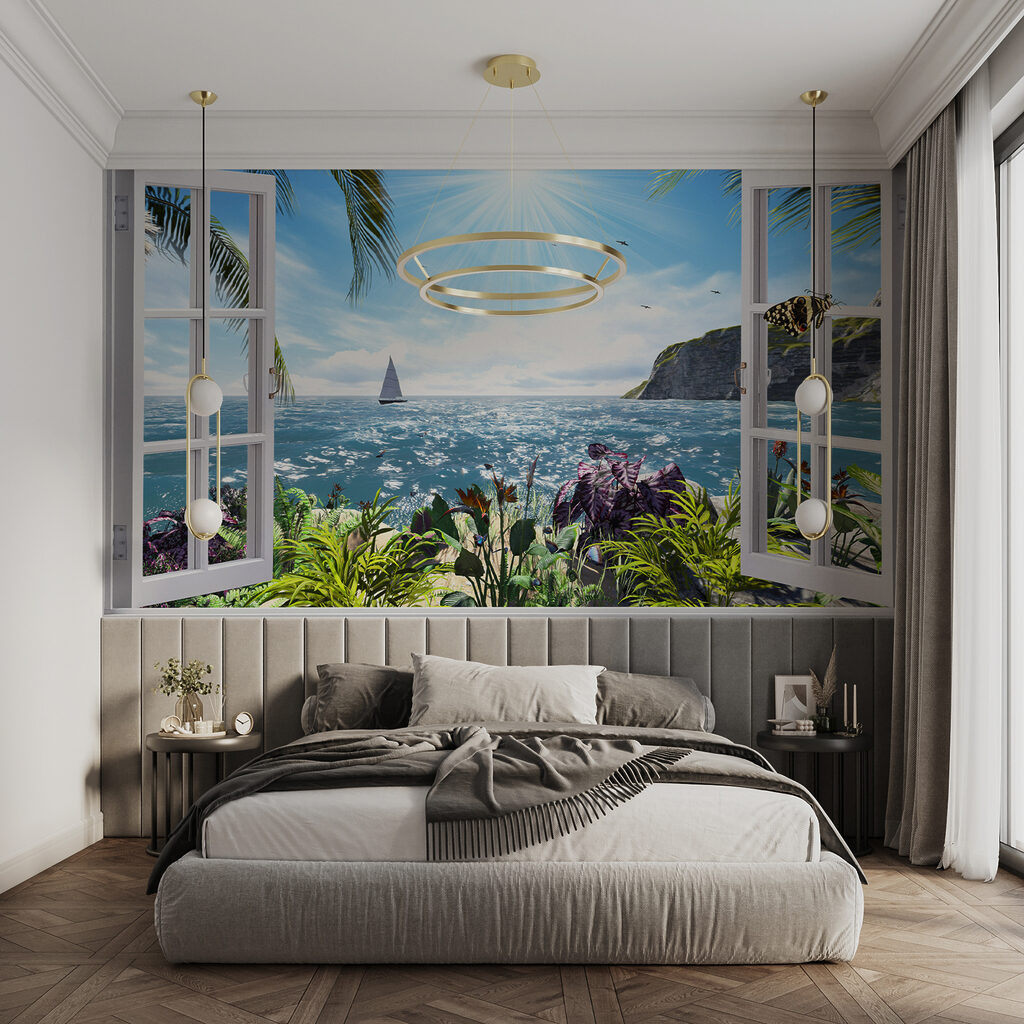 Zee door een bloementuinraam — interieur 2