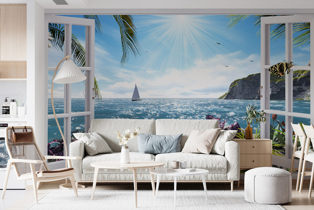 Zee door een bloementuinraam — interieur 3