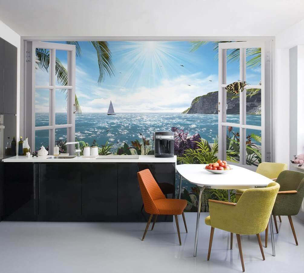 Zee door een bloementuinraam — interieur 1