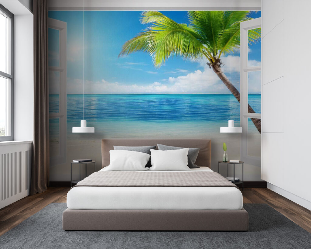Strandpalm door open raam — interieur 2
