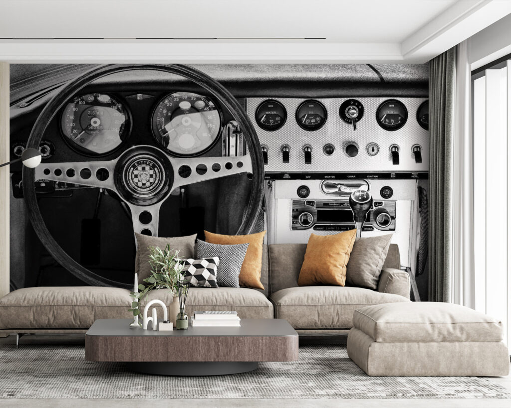 Oldtimerdashboard in zwartwit — interieur 1